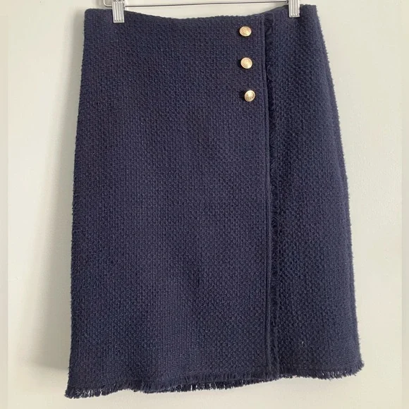TALBOTS Navy Tweed Faux Wrap Pencil Skirt Size 2 - Picture 2 of 13